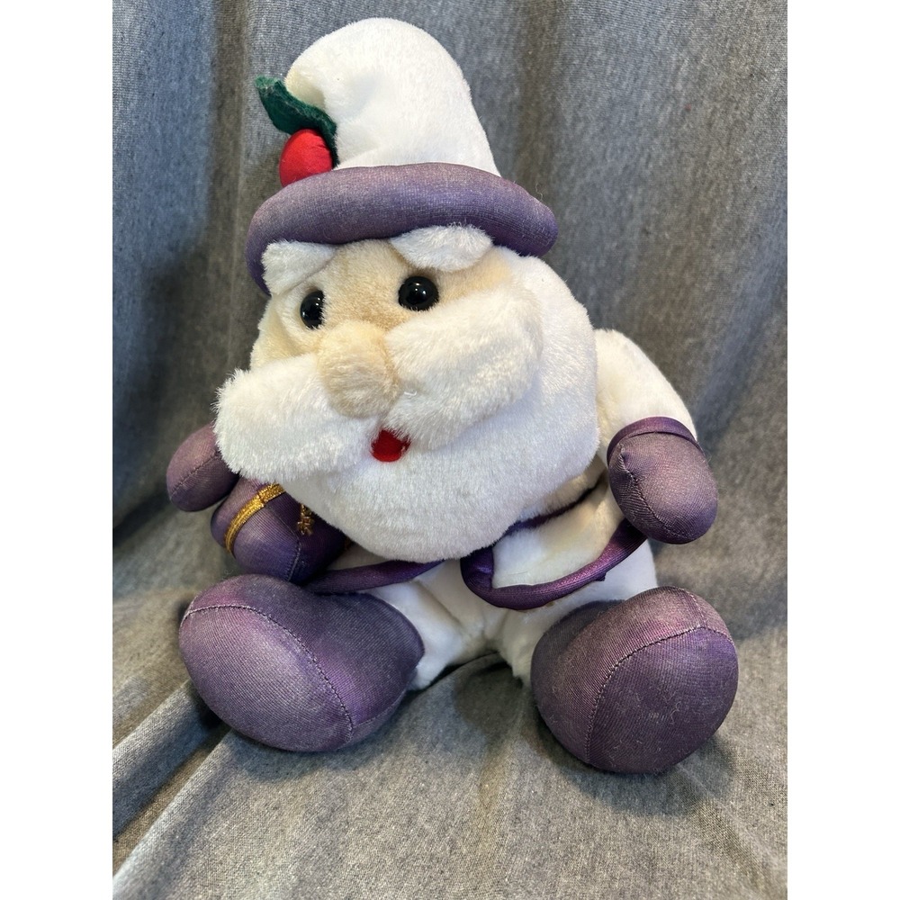 VINTAGE TRENDMASTERS PURPLE & WHITE NYLON PLUSH SANTA FIGURE CHRISTMAS TOY
